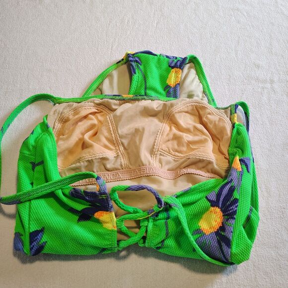 Vtg 90s LeBlanca 14 Green Neon Daisy One Piece Swimsuit High Cut Vintage Retro - Picture 4 of 9